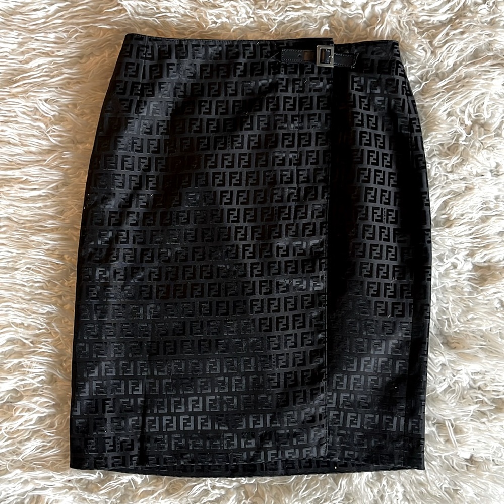 Vintage Fendi Logo Pencil Skirt - fits multiple sizes (see stain priced as is)